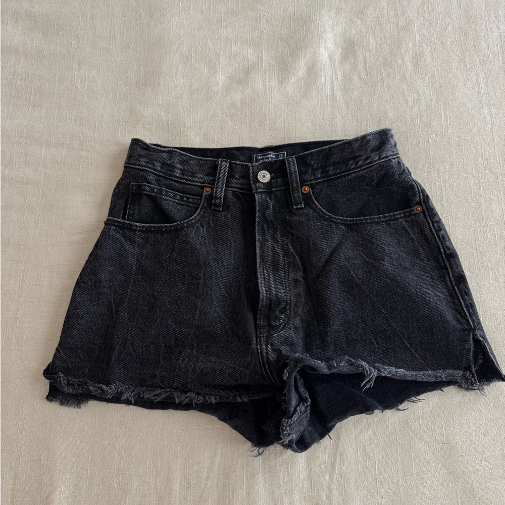 Abercrombie & Fitch Black Jean Shorts High-Waisted Distressed